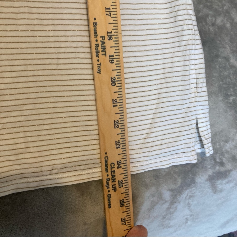 Liz Claiborne White Cap Sleeve Tee with Metallic Gold Stripes & Button Accents - Picture 9 of 11